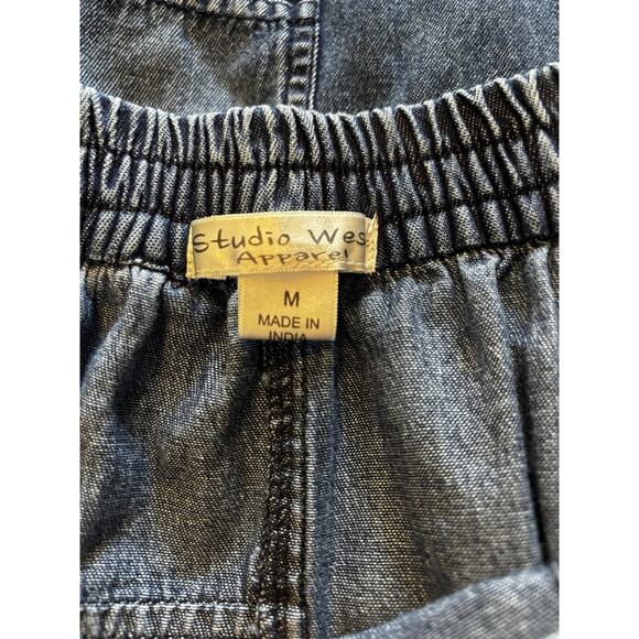 Studio West Womens Denim Patchwork Skirt Medium Cotton Y2K Boho Festival - Picture 3 of 7